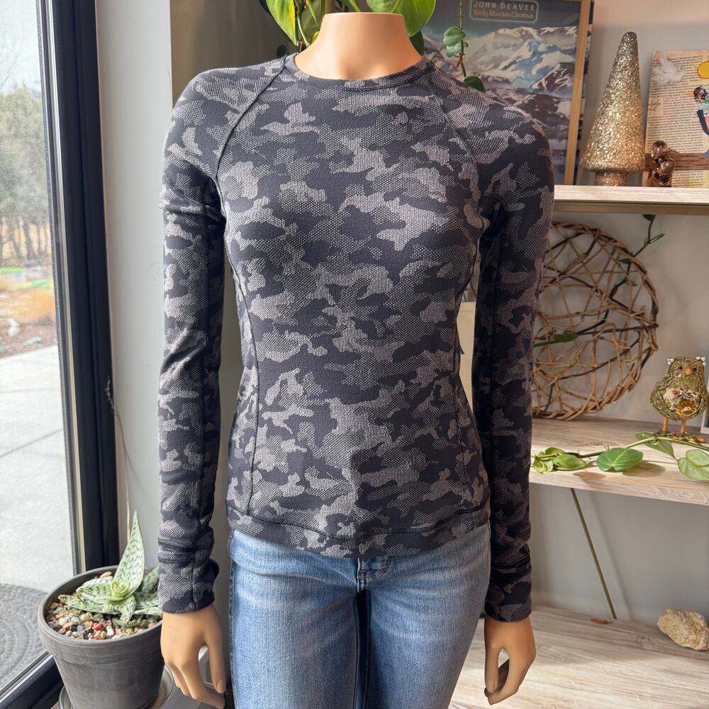 Lululemon Runderful Long Sleeve Incognito Camo HTR Black Rulu Running Top Size 4 - Picture 1 of 14